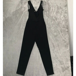 Ted Baker Jumpsuit Womens Black Small Lace Drape Neck Backless Pockets Cocktail